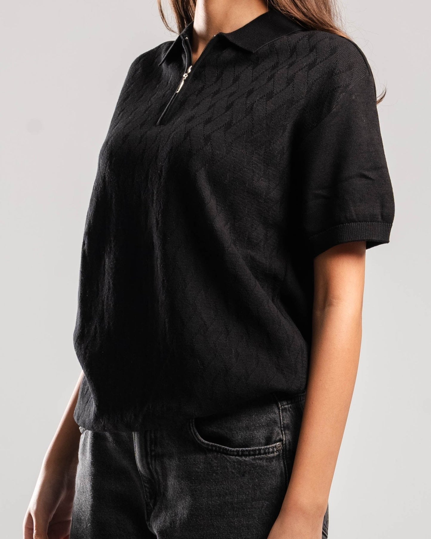 Knitted Quarter Zip Polo T-Shirt - ThebasiclookInternational