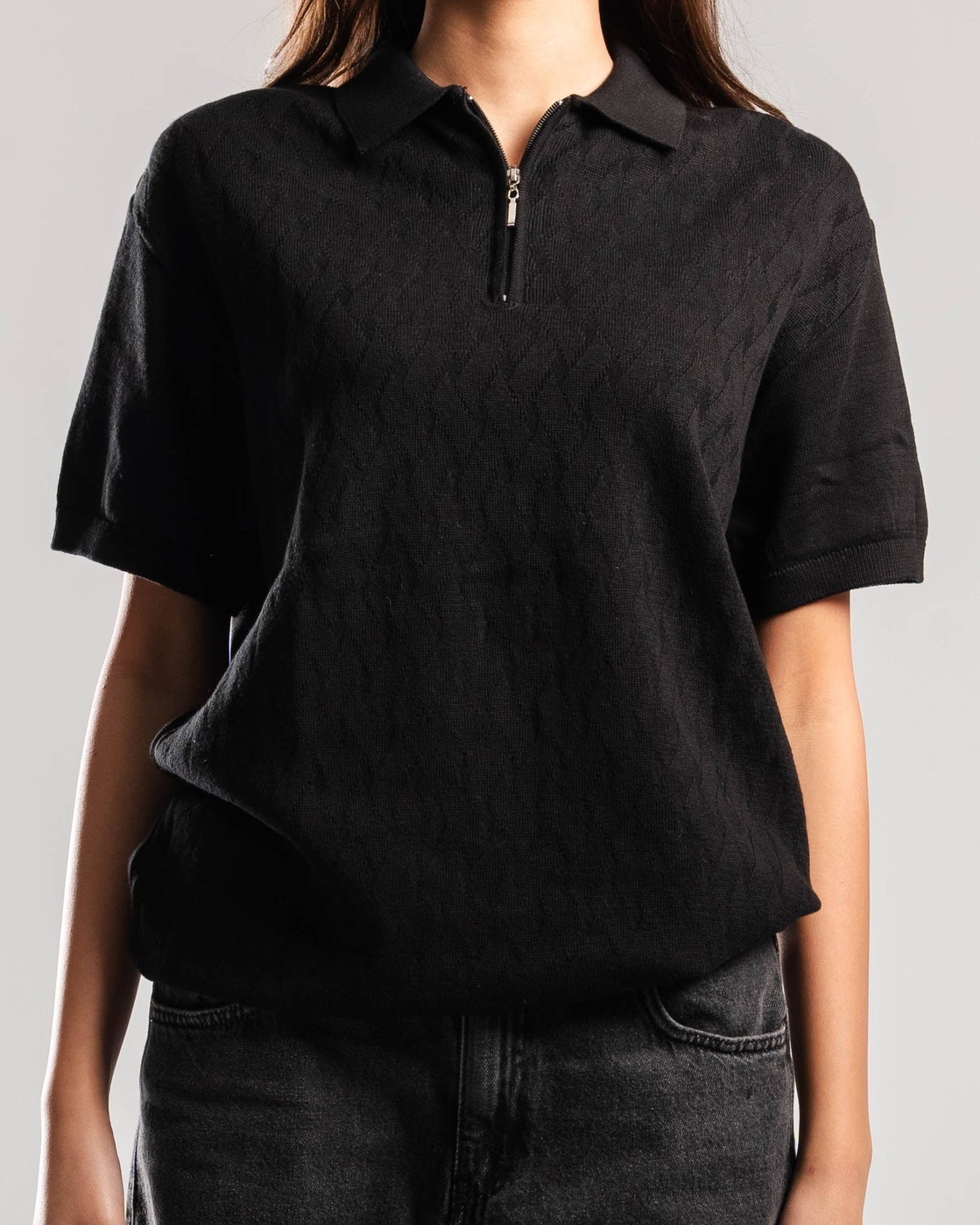 Knitted Quarter Zip Polo T-Shirt - ThebasiclookInternational