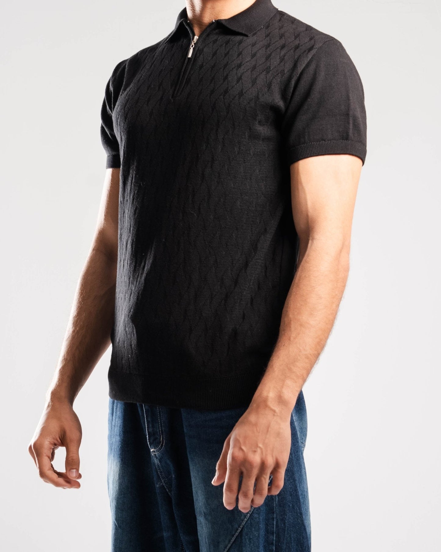 Knitted Quarter Zip Polo T-Shirt - ThebasiclookInternational