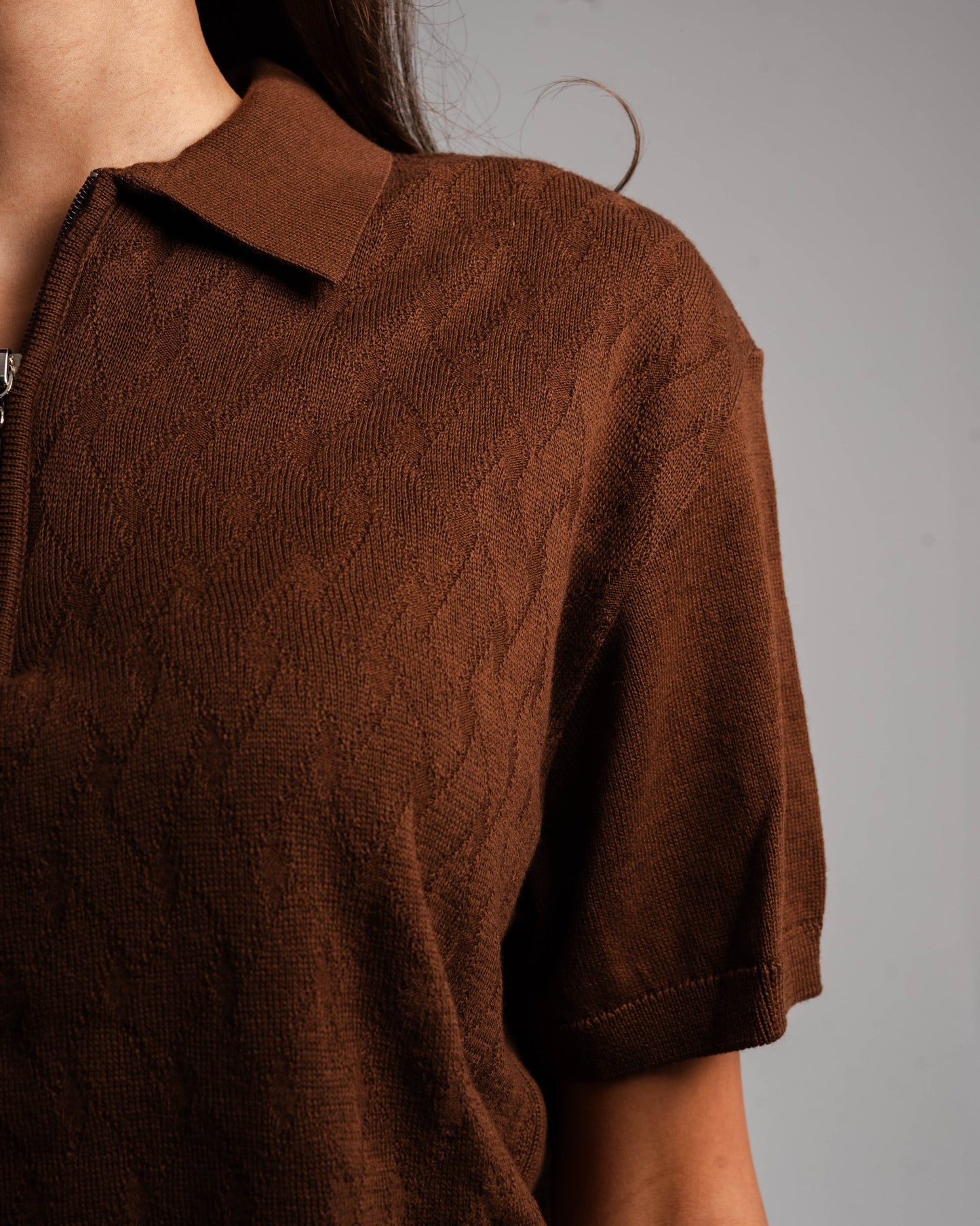 Knitted Quarter Zip Polo T-Shirt - ThebasiclookInternational