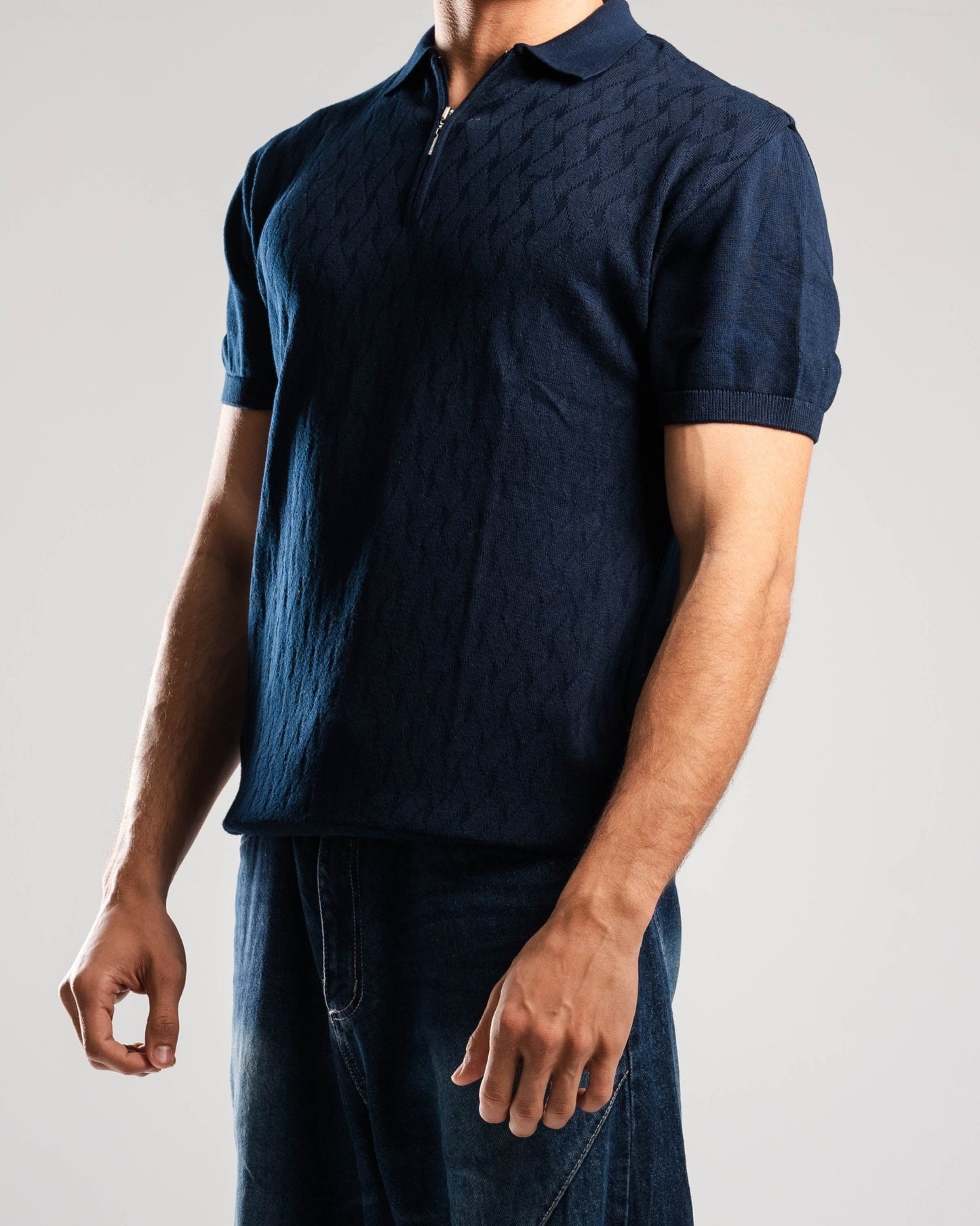 Knitted Quarter Zip Polo T-Shirt - ThebasiclookInternational