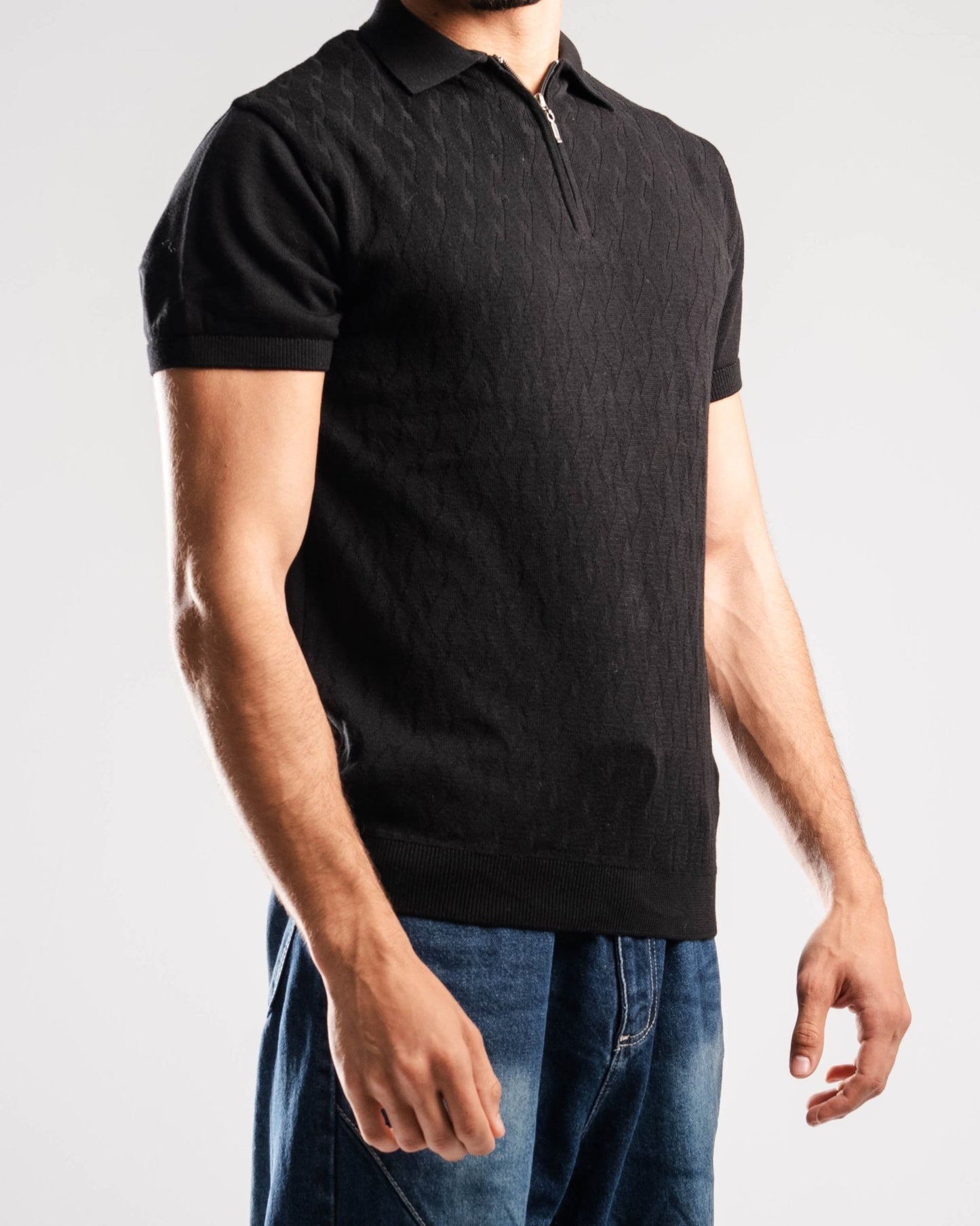 Knitted Quarter Zip Polo T-Shirt - ThebasiclookInternational