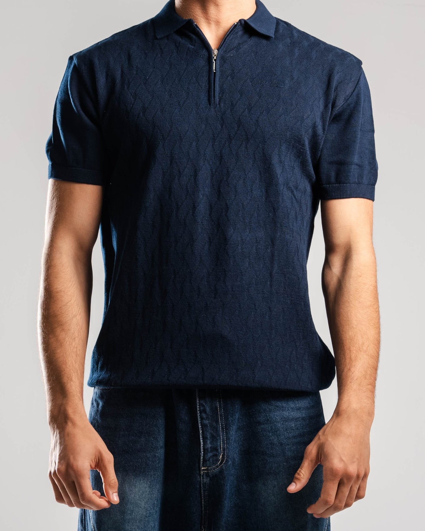 Knitted Quarter Zip Polo T-Shirt - ThebasiclookInternational