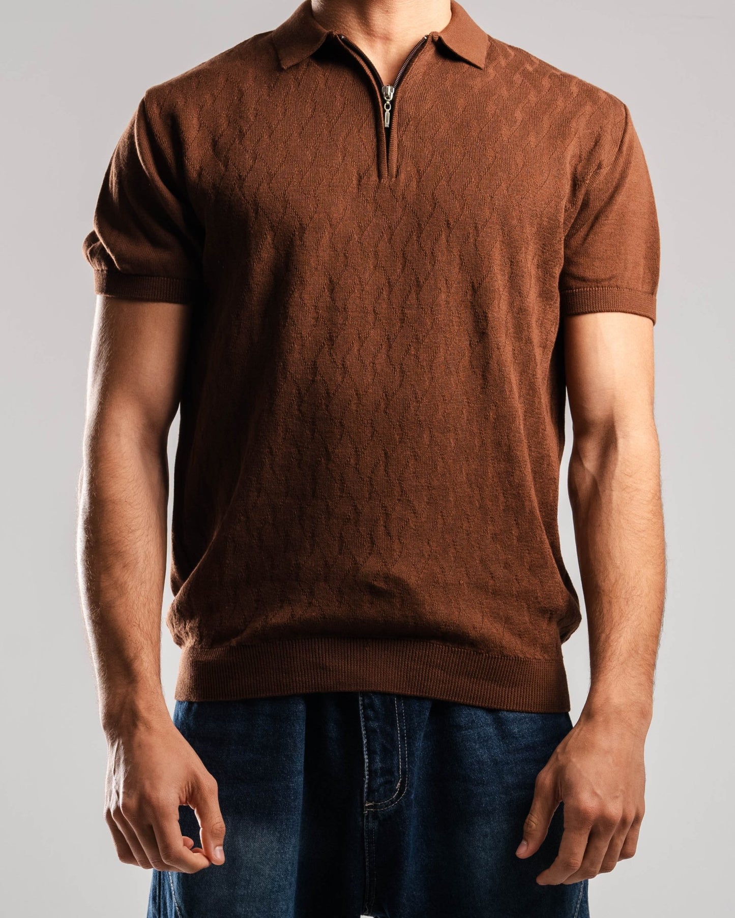 Knitted Quarter Zip Polo T-Shirt - ThebasiclookInternational