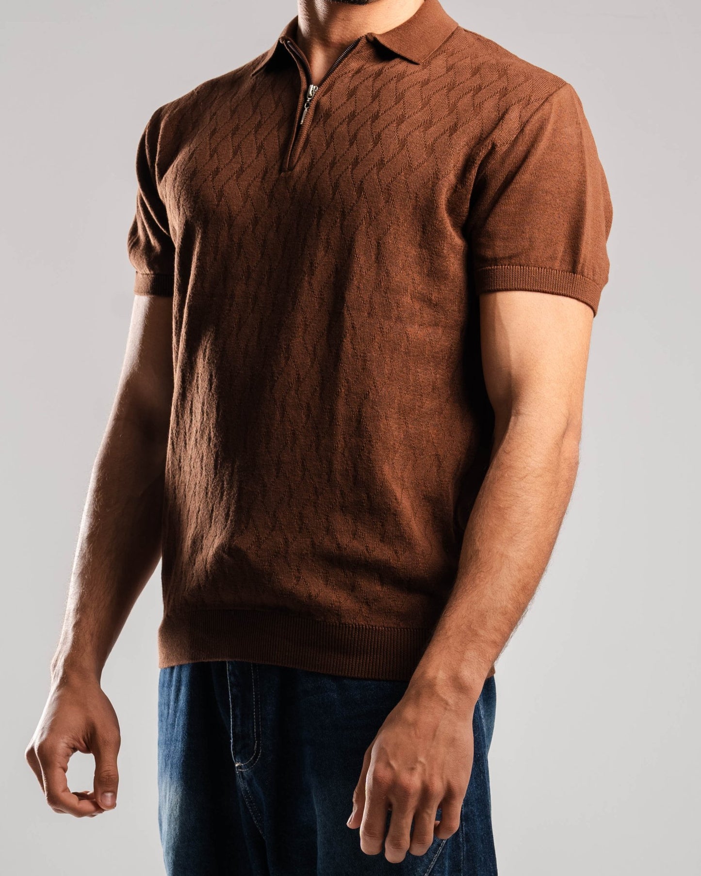 Knitted Quarter Zip Polo T-Shirt - ThebasiclookInternational