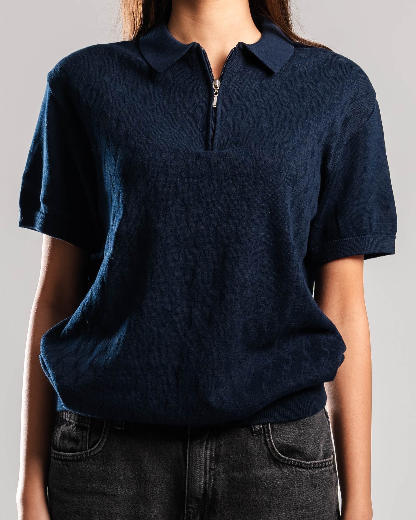 Knitted Quarter Zip Polo T-Shirt - ThebasiclookInternational