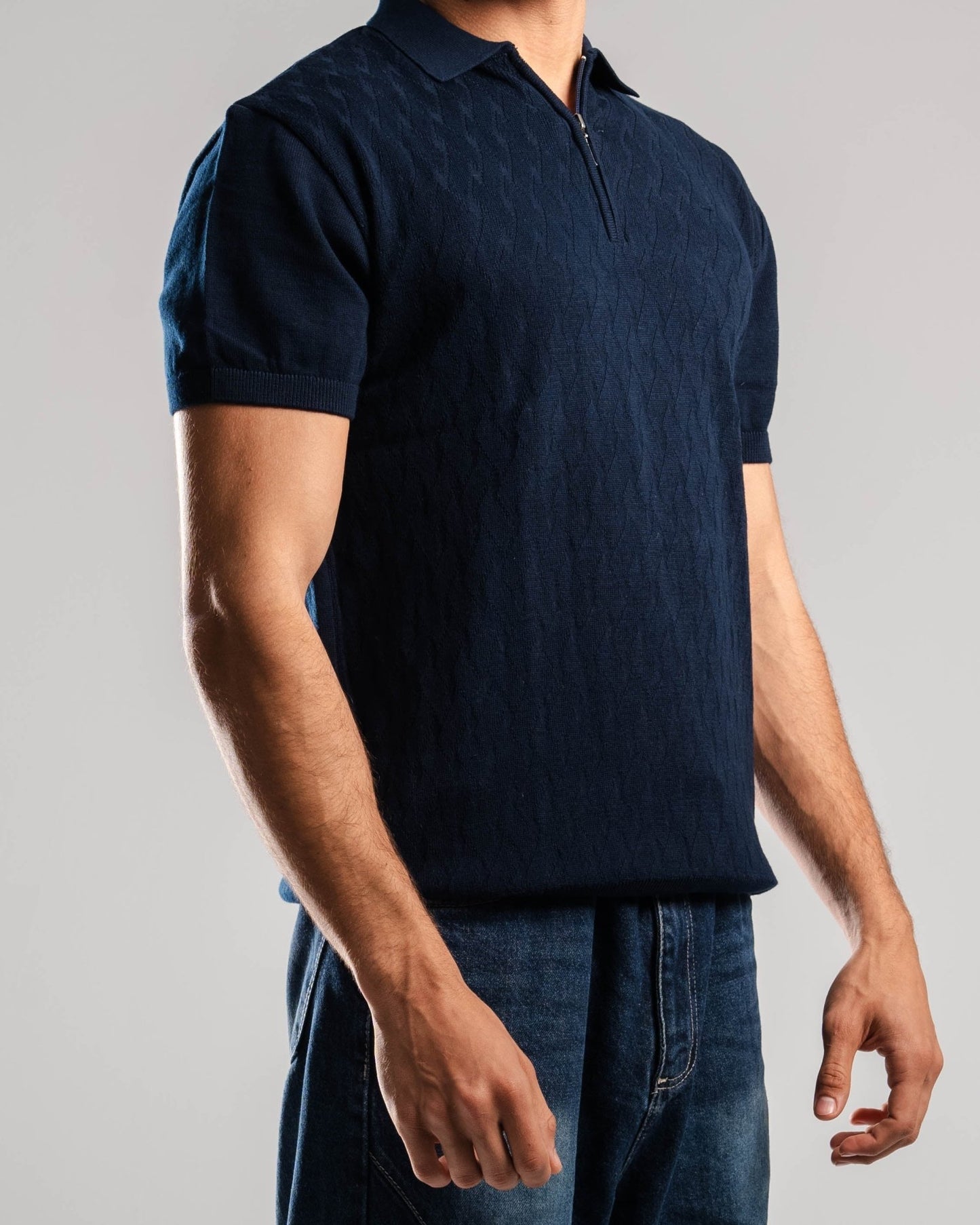 Knitted Quarter Zip Polo T-Shirt - ThebasiclookInternational
