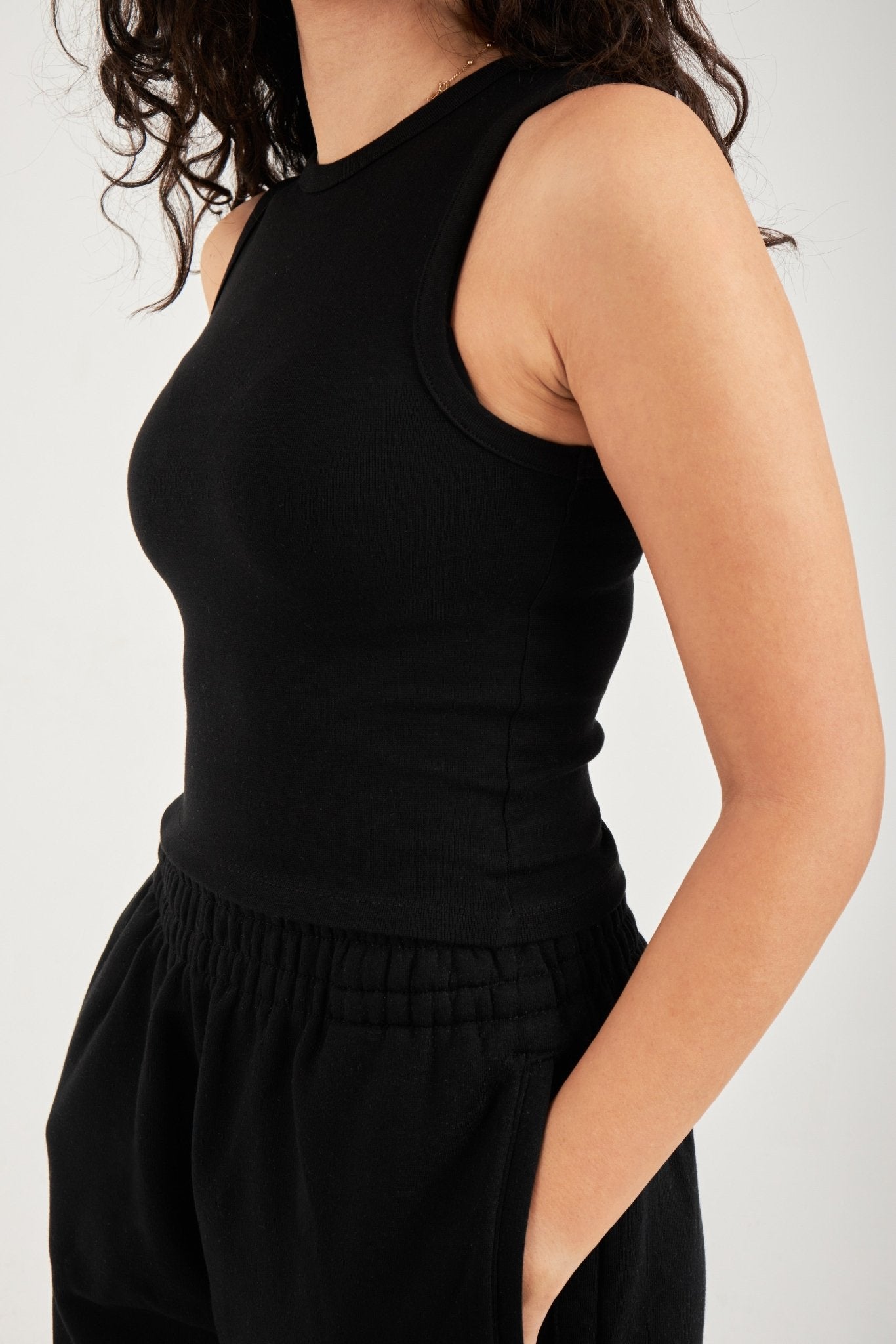 Ribbed Thick Strap Crew Neck Top - ThebasiclookInternational