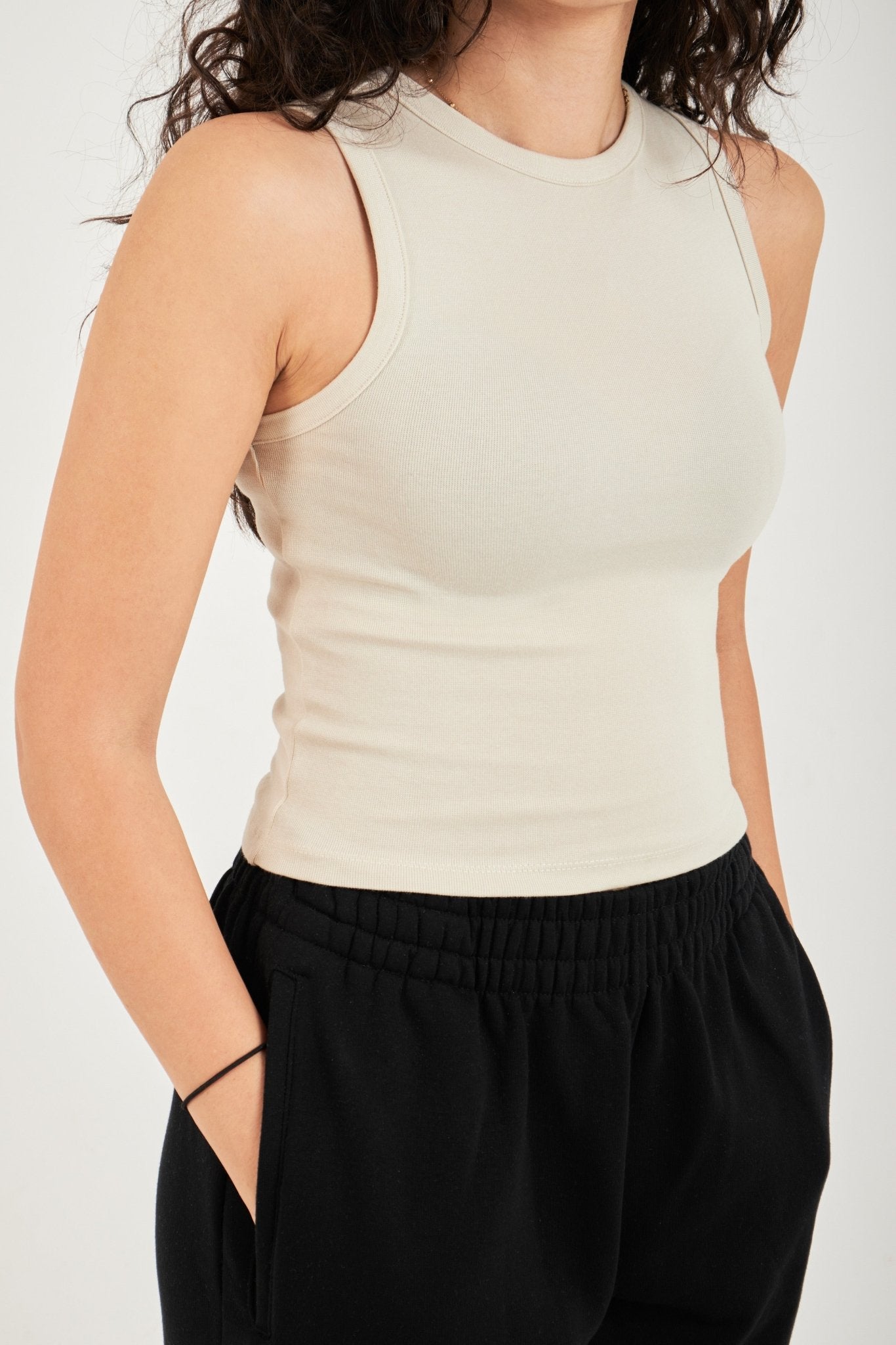 Ribbed Thick Strap Crew Neck Top - ThebasiclookInternational
