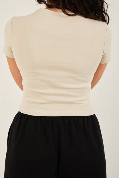 Ribbed Fitted Half Sleeve Top - ThebasiclookInternational